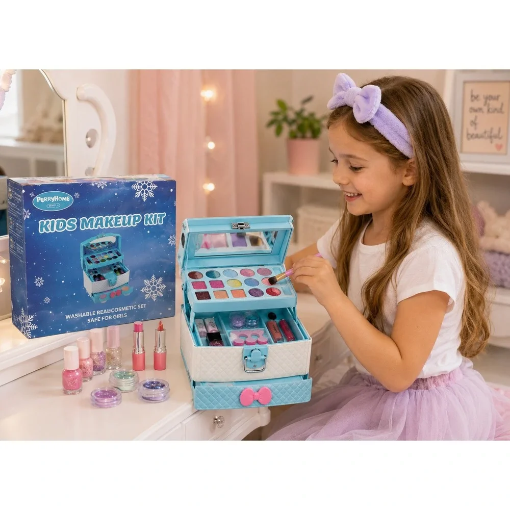PERRYHOME Kids Makeup Kit Washable Real Cosmetic Set Safe for Girls NEW